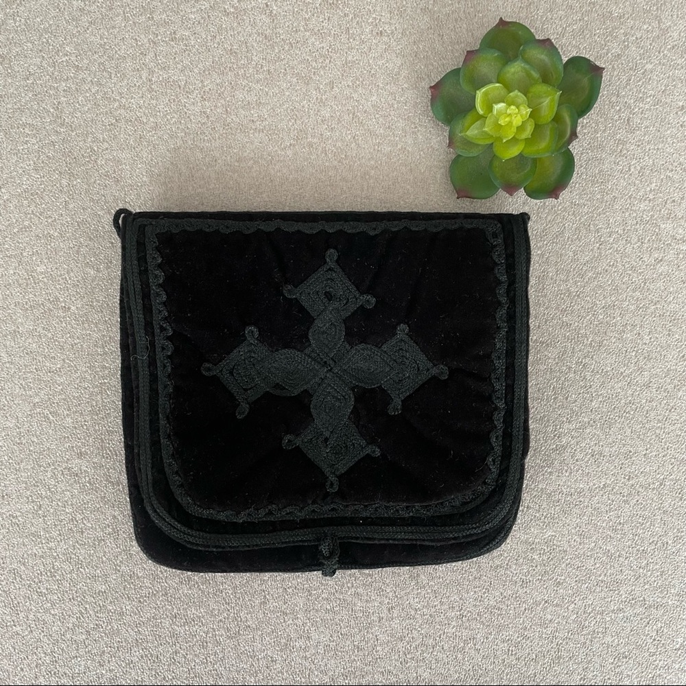 Black Velour Flap Crossbag with Embroidered Cross
